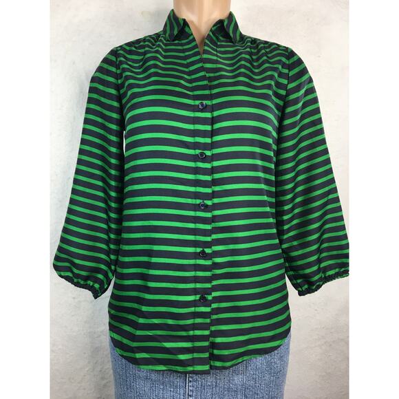 The Limited Blouse Top Womens X-Small Button-Down Blue & Green Stripes - Picture 1 of 11